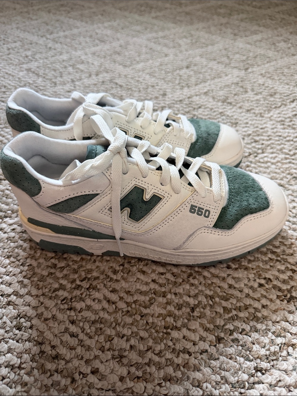 New Balance 550 White and Green Low-Top Sneakers